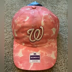 NWT Women’s Washington Nationals Adjustable Baseball Cap Pink & White Tie-dye